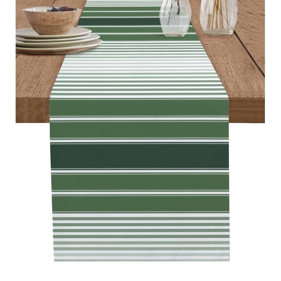 Hokiten Table Runners 60 Inches Long Dress Scarves, Dark Green Ombre Stripe Farmhouse Kitchen/Dining Table Runner, Small Coffee Tablerunners, Farmhouse Simple Striped 13x60 Inch