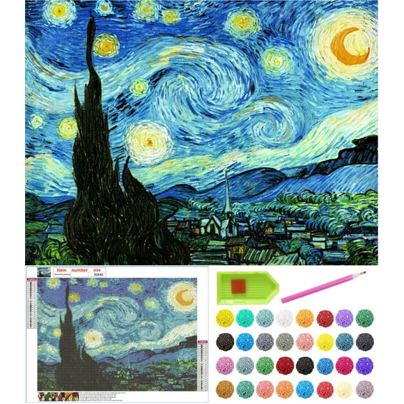 Diamond Painting Kits, Famous Paintings by Van Gogh 5D Full Drill Diamond Mosaic Paintings DIY for Home Wall Decor, 12"x16" Canvas (The Starry Night)