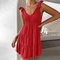 thumbnail image 5 of VUPSGEZ Womens Summer Casual V Neck Sleeveless Mini Dress 2024 Tie Shoulder Tiered Ruffle Swing A Line Short Sundresses (Red,L), 5 of 6