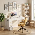thumbnail image 2 of HLDIRECT 47 inch Computer Desk with 6 Drawers, Reversible Home Office Desk with Storage, Office Desk for Home Office, Writing, Study, Work, Living Room，White, 2 of 8