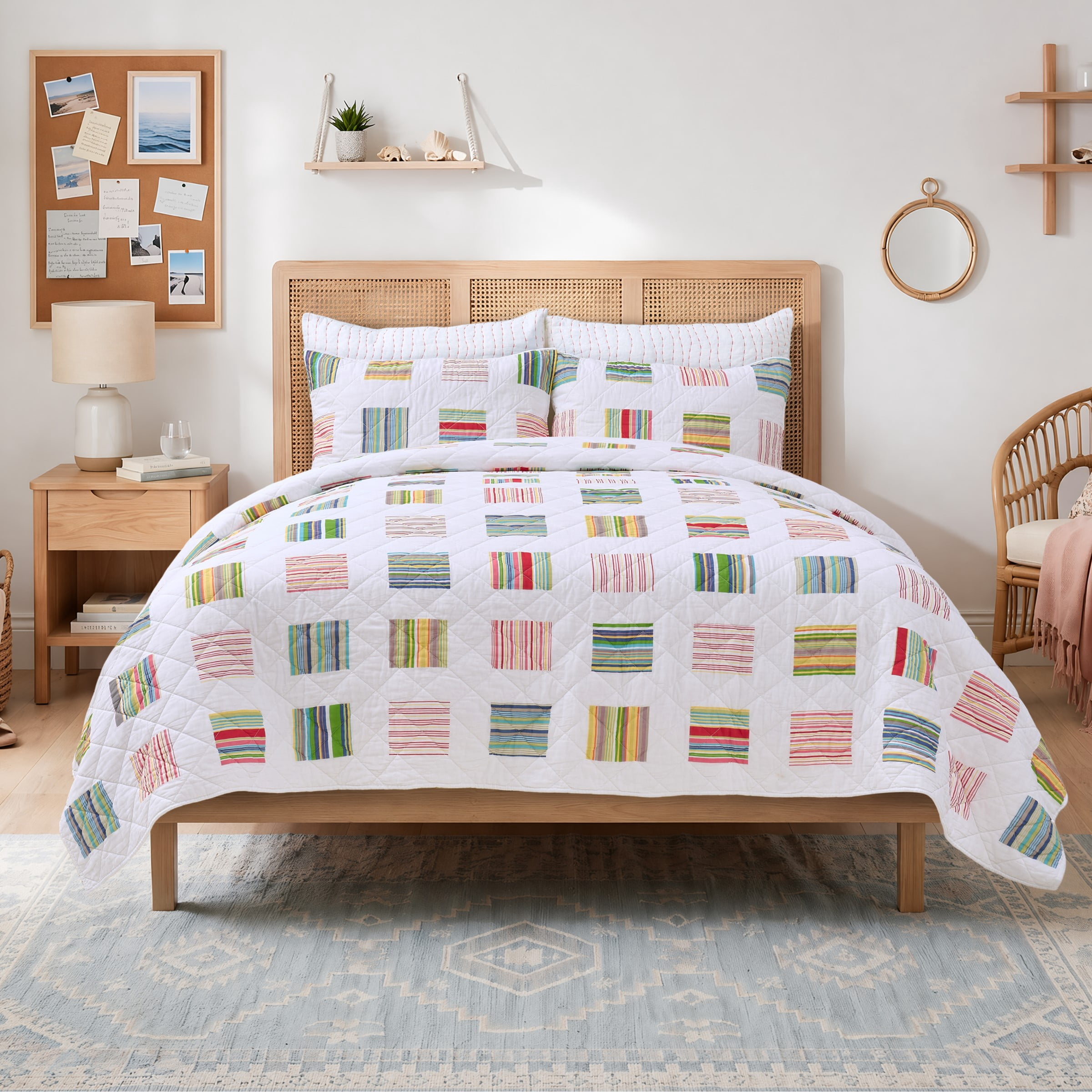 Greenland Home Sailor Modern Block Print Cotton Quilt Set, 3-Piece King, for Adults