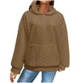 thumbnail image 2 of Yteetum Hoodies for Women Solid Color Loose Jacquard Long Sleeve Sweatshirts Hooded Ladies Casual Fashion Lightweight Comfortable Long Sleeve Pullover Sweatshirt with Pockets Fall, 2 of 7