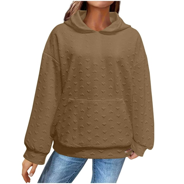Tumotour Chandails en Molleton pour Femmes Col Rond Manches Longues Chandail Ample avec Poches avant Chandail Léger Décontracté Printemps Chandails à Capuchon Hauts Confortables Tenues de Mode Automne Vêtements 2025