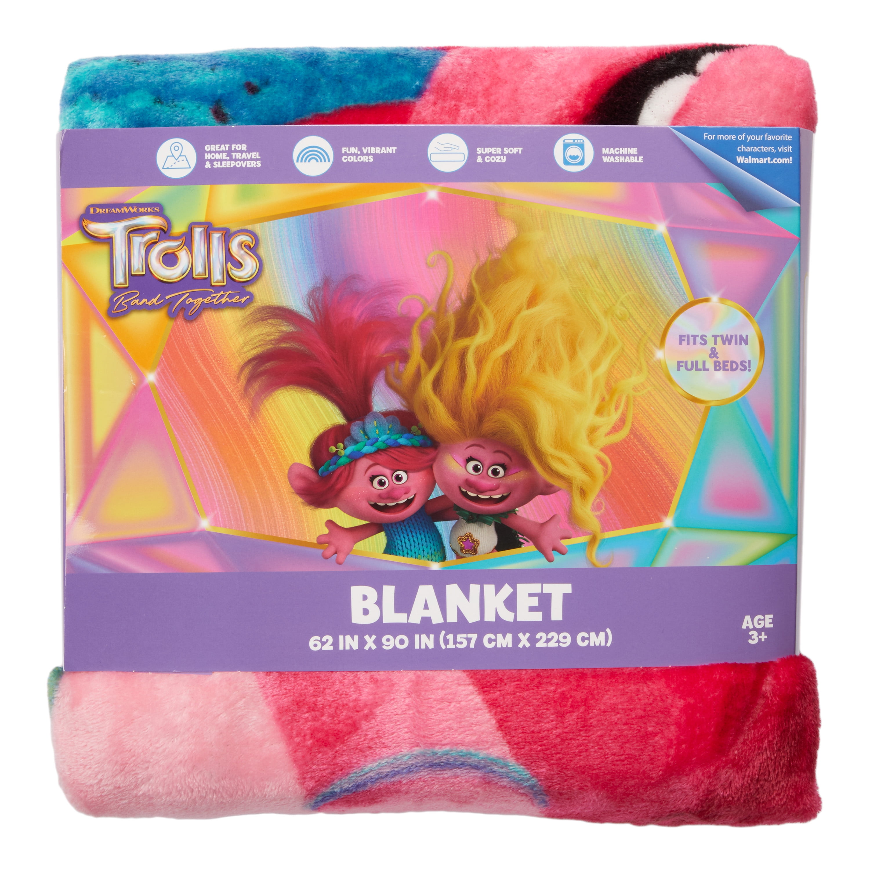 Trolls Kids Plush Blanket Twin Full Size 62 x90