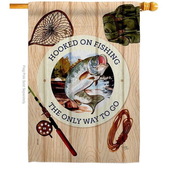 Breeze Decor H109084-BO Hooked On Fishing Sports 28 x 40 in. Double-Sided Decorative Vertical House Flags for Decoration Banner Garden Yard Gift