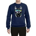 thumbnail image 2 of DJ Kitty Cat with Headphones | Mens Cat Lover Crewneck Graphic Sweatshirt, Navy, Small, 2 of 3