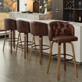 thumbnail image 3 of TEWLOSS 26" Swivel Counter Height Bar Stools Set of 6, Brown Leather Farmhouse Kitchen Stools, 3 of 8