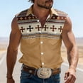 thumbnail image 2 of IWRICH Plus Size Tank Tops for Men Western Cowboy Collar Sleeveless Button down Shirts Stylish Vacation Tops Khaki XL, 2 of 4