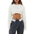 thumbnail image 1 of Haut Court pour Femmes, Pull Tricoté au Crochet, Col Rond, Manches Longues, Ample, Printemps Automne, Mode Urbaine, 1 of 6