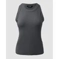 thumbnail image 4 of CHICME Tank Tops for Women Solid Color O-Neck Sleeveless Elastic Slim Fit Basic Vest Casual Woman Ribbed Tank Top(Without Pads) Dark Grey-L, 4 of 8