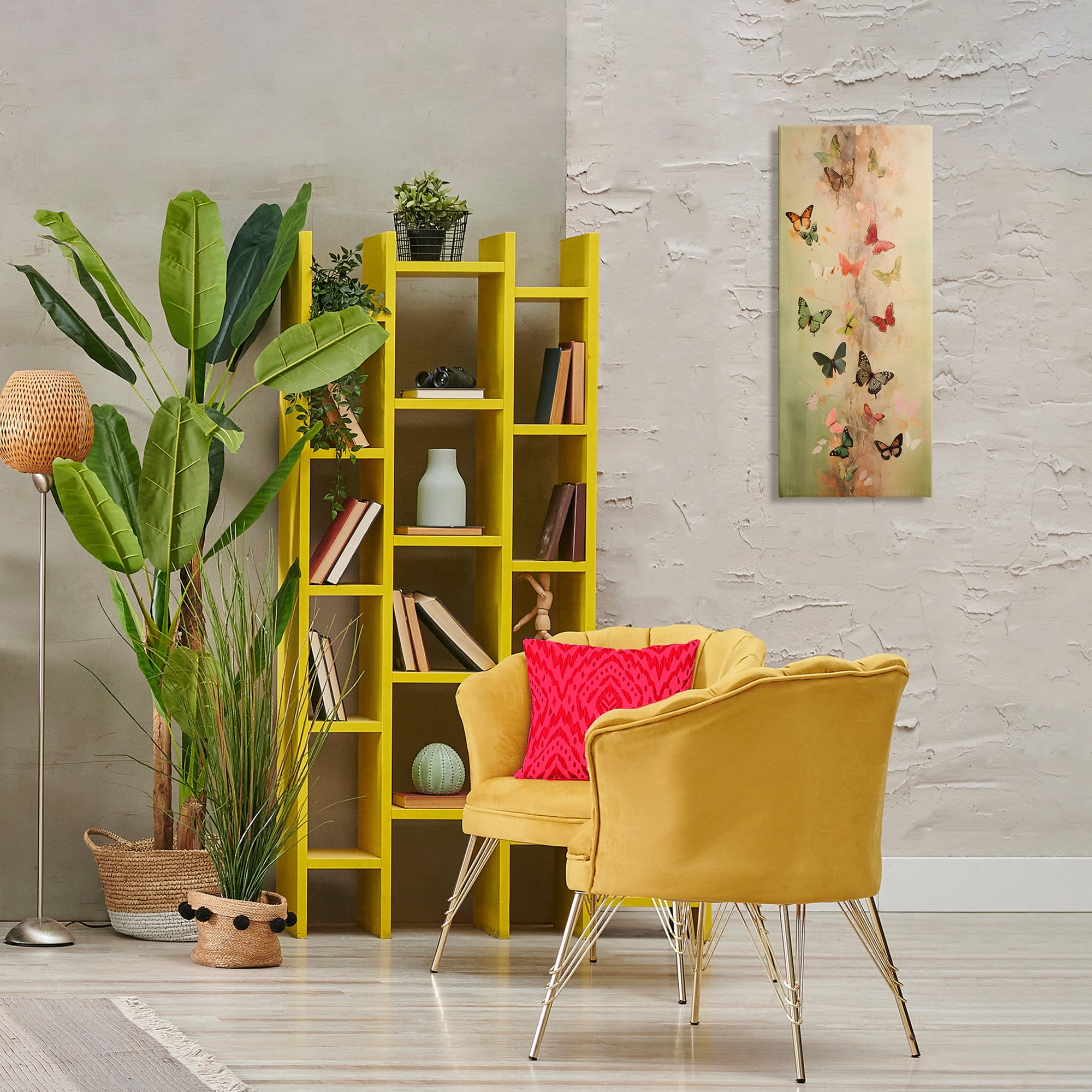 Stupell Industries Neutral Butterfly Tower Animals & Insects Painting Gallery Wrapped Canvas Art Print Wall Art, 13 x 30