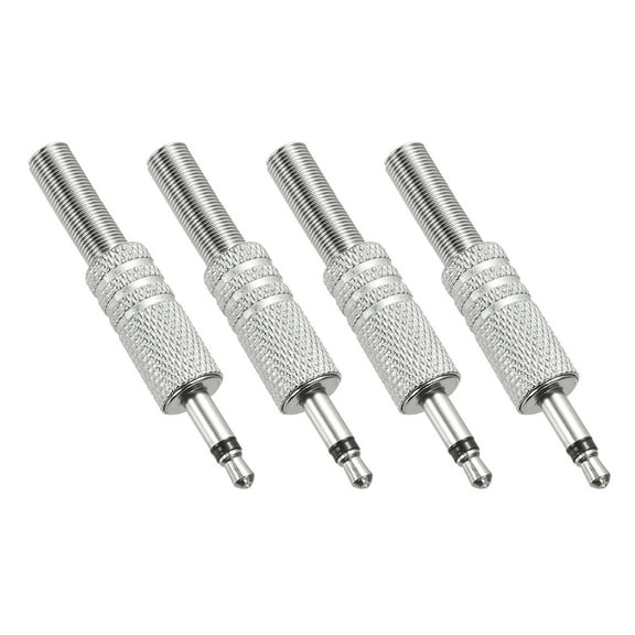 Uxcell 4 Pcs 1/8" TS Audio Male Plug, 3.5mm Mono Jack Plug Adapter Replacement, 1 Pole Solder Jack Cable Connector for Speaker Microphone Guitar (Style 1, Silver Tone)