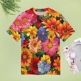 thumbnail image 4 of Floral Colorful Flower Womens Tops Women's Fashion Casual Short Sleeve Flower Print Round Neck Pullover Top Blouse, 4 of 6