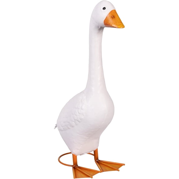 HOARBOEG The Porch White Goose Statue 12in, Outdoor Decorative Goose Figurine for Garden Patio Yard, Metal Lawn Goose Ornament, Indoor Outdoor Decor