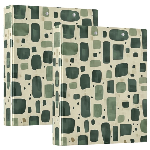 FORMRS 3 Ring Binder 1.5 inch with Pockets Set of 2 Clip Board 200 Sheets Capacity, Green Geometric