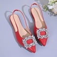 thumbnail image 7 of Miluxas Women Chunky Block Low Heel Pointed Toe Flats Shoes Slingback Buckle Rhinestone Crystal Party Cute Flats Red 9(42), 7 of 7
