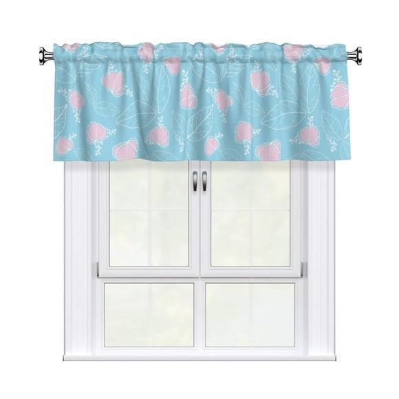 PAYOHTO Pink Blue Floral Bloom Chic Sheer Window Curtains - Lightweight, Stylish Valances for Kitchen, Bathroom Laundry Room