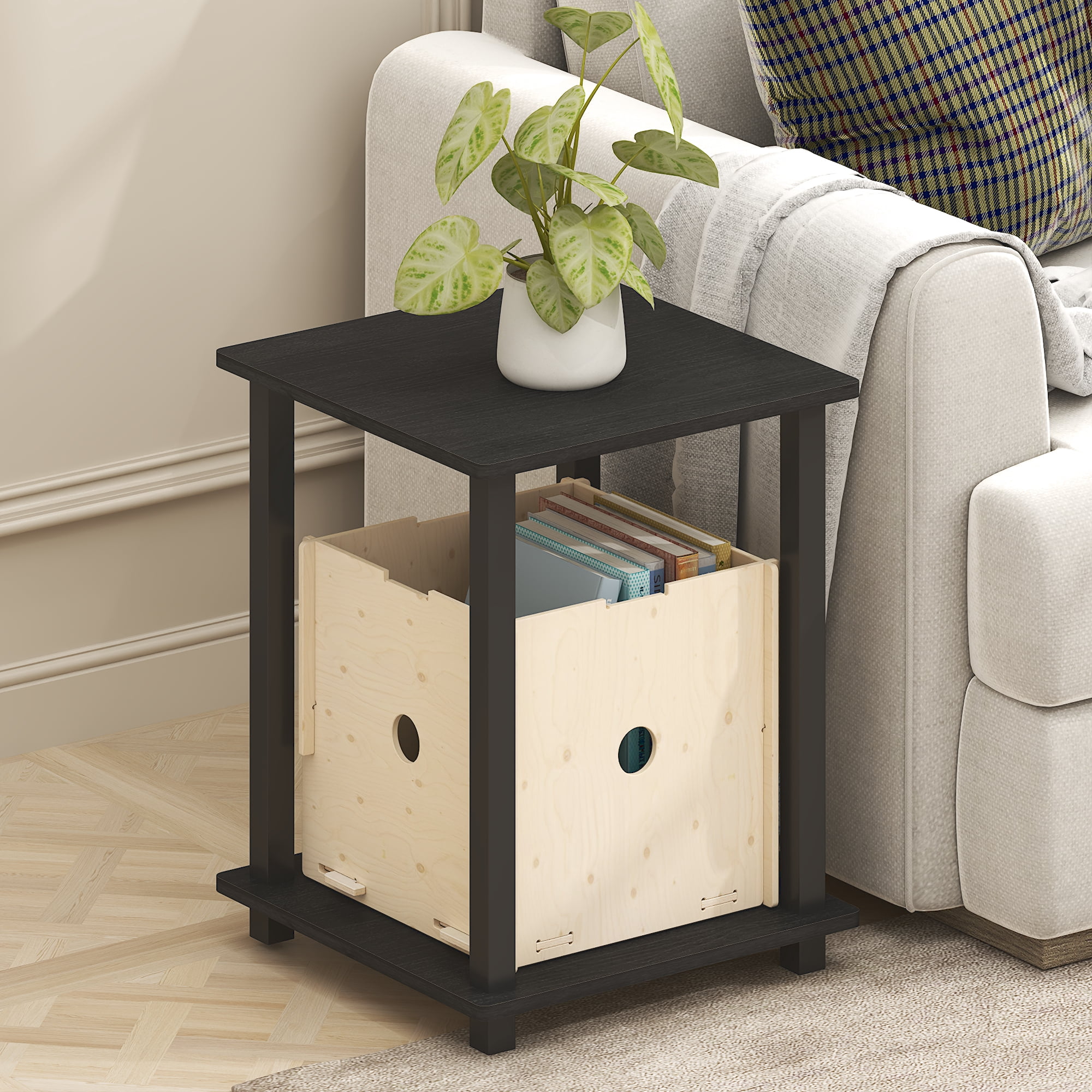Furinno Simplistic End Table, Set of Two, Dark Americano/Black