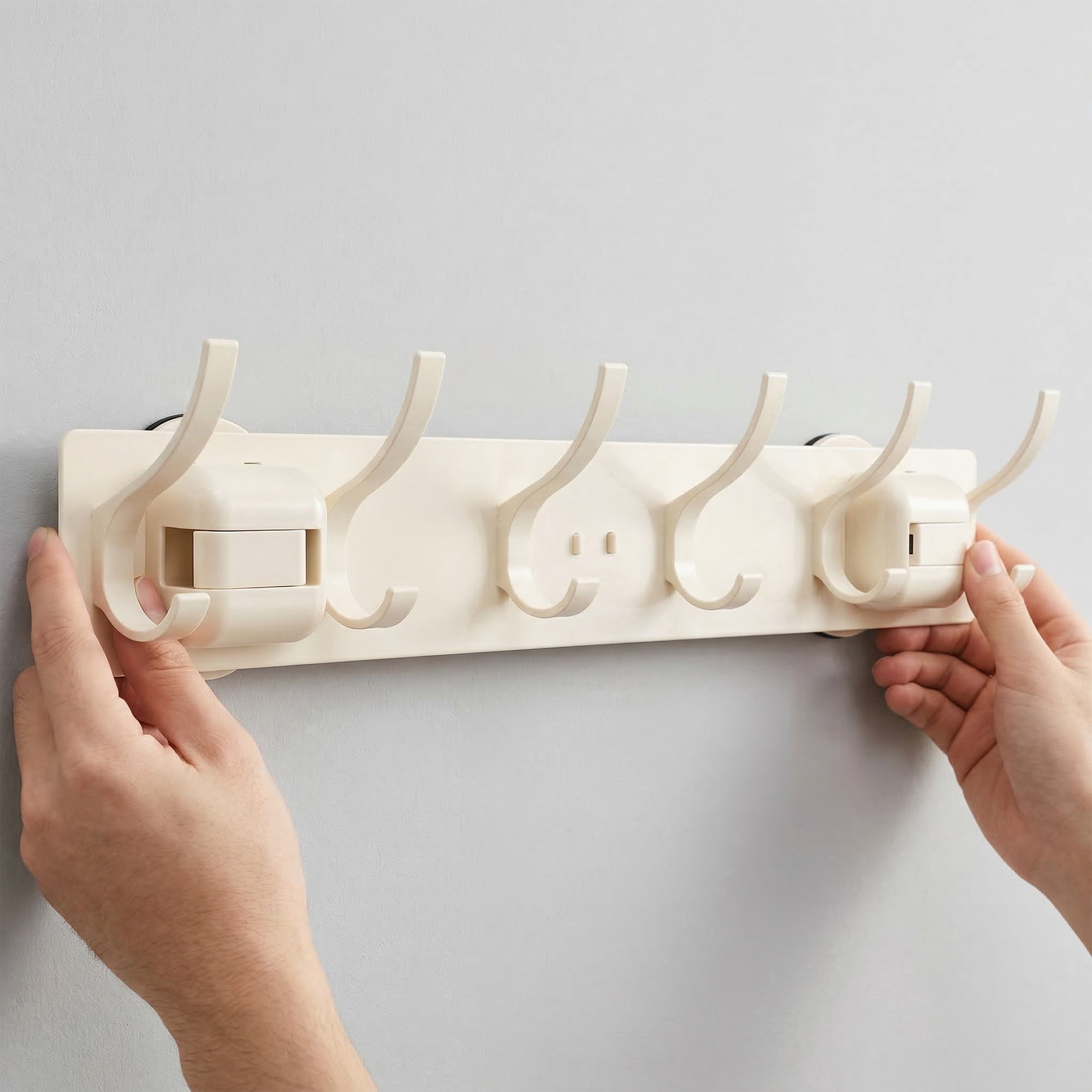 Unique Bargains Coat Rack Wall Mount Metal Suction Round 6 Hooks Rack White 16.1"x2.4"