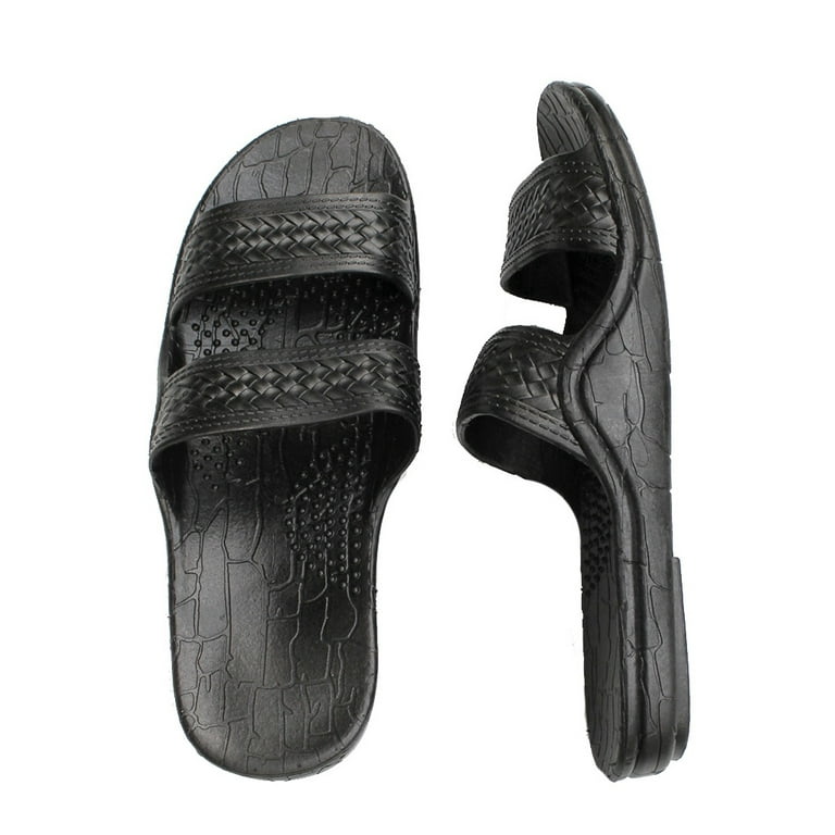 Black Rubber Slide on Sandal Slippers Double Strap, Dark Brown Hawaii  Sandal, Men size 12