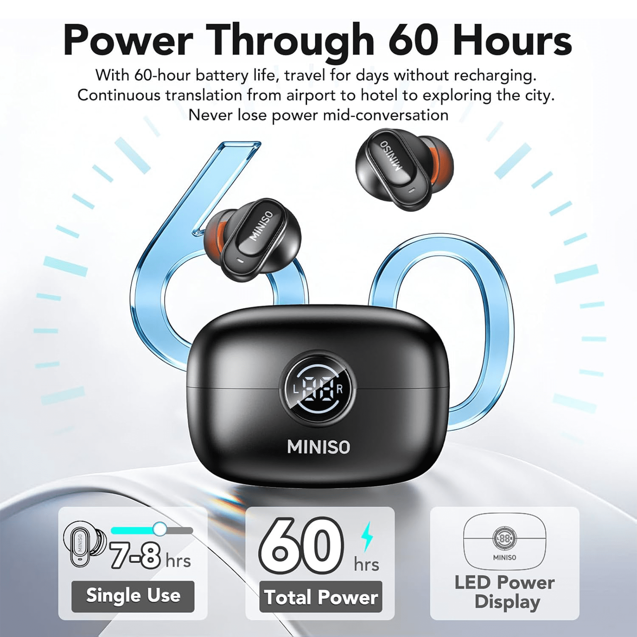 MINISO MS105 AI Translation Earbuds Real Time Wireless Headphone Support 135 Languages with APP Noise Cancelling