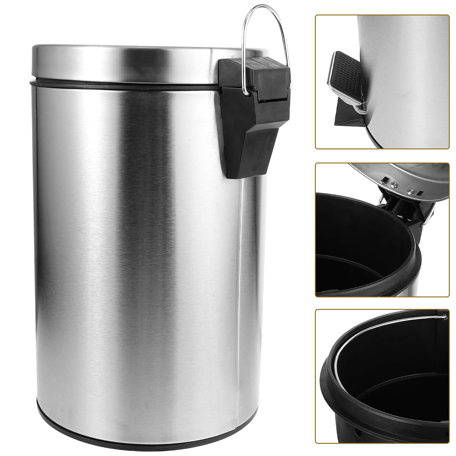 Nadi Living Room Trash Can Garbage Bin Stainless Steel Trash Bucket Office Covered Metal Trash Container(5L)