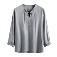 thumbnail image 4 of Men's New Long Sleeved Solid Color Trendy Cotton Linen Shirt Tie Up Top M, 4 of 5