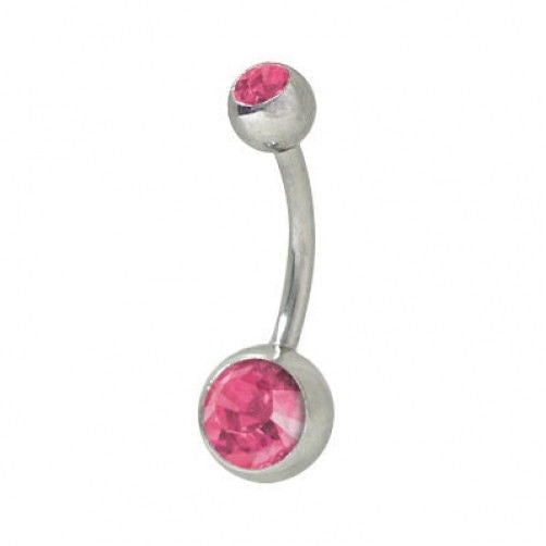 Double Jewel Belly Button Ring High Polish Surgical Steel 14G
