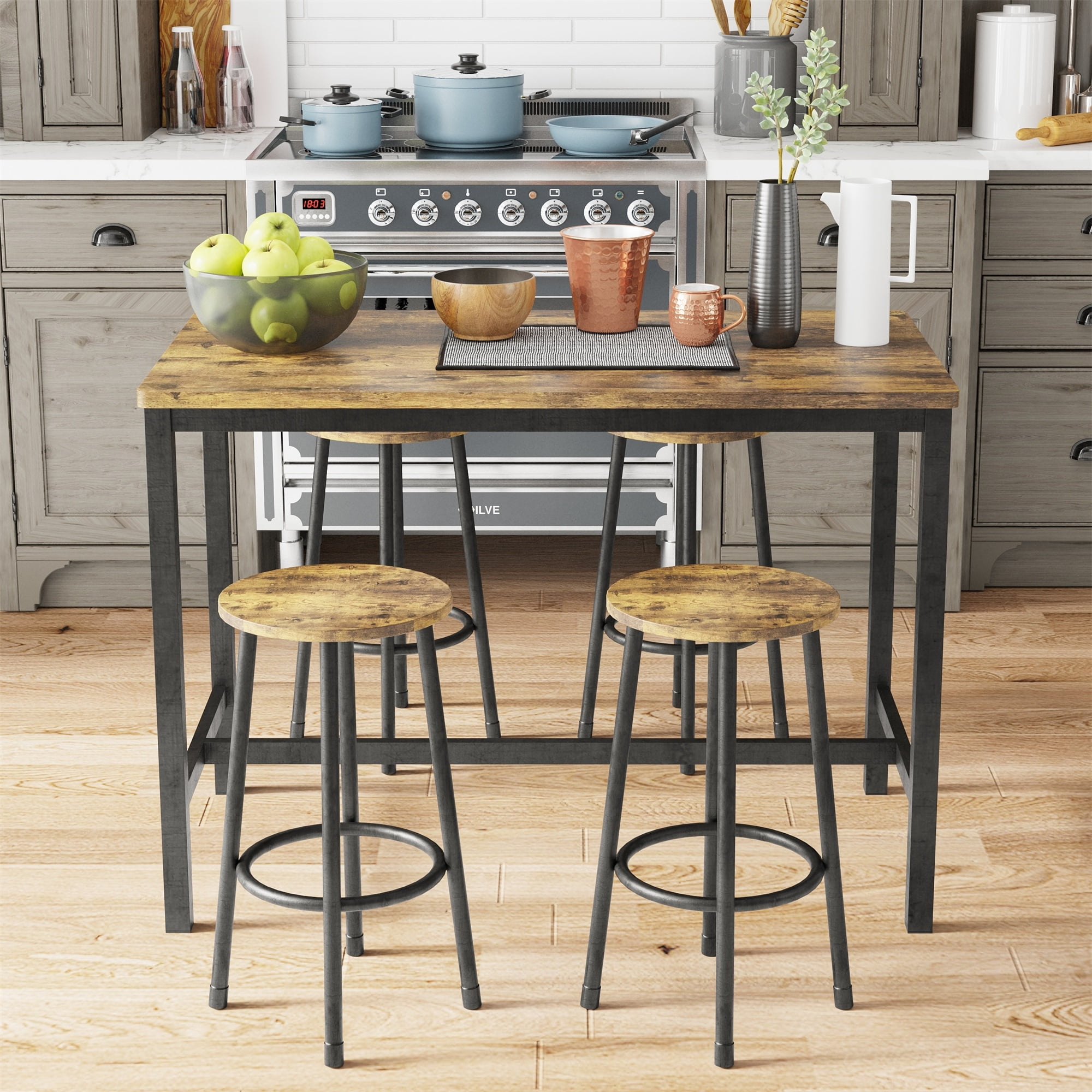 Spaco Modern 5-Piece Dining Table Set with 4 Chairs for Dining Room,Black Brown Spaco Modern 5-Piece Dining Table Set with 4 Chairs for Dining Room,Black Brown
