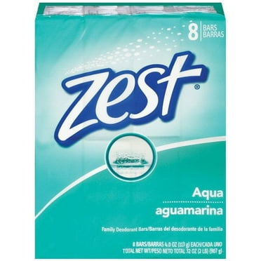 2 Pack Zest Aqua Refreshing Deodorant Bar Soap, 4 Oz, 8 Bars Each (16 Total)