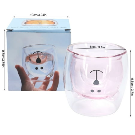 

Cartoon Bear Shaped Double Wall Mug Cute Glass Drinking Cup for Water Tea Coffee Milk Valentine s Day Birthday Gift (250ml)[Pink]