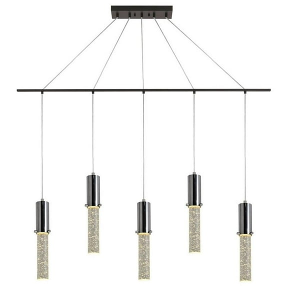 Woodbridge Lighting Pixie 5-Light Glass Linear Pendant in Chrome/Bronze