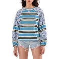 thumbnail image 1 of SUNSIOM Chandails Amples pour Femmes à Rayures Contrastées Imprimé Floral Manches Longues Pulls Décontractés Printemps Automne, 1 of 6