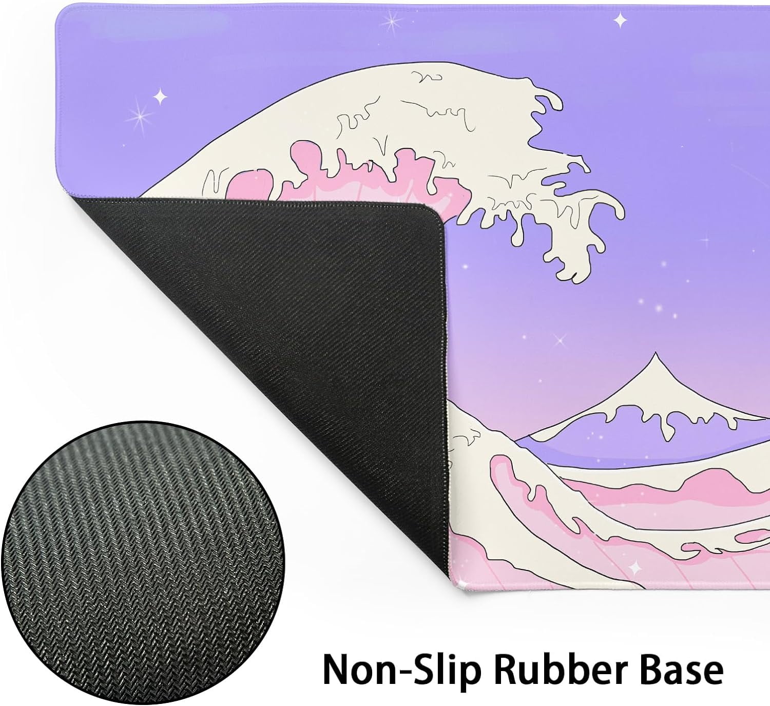 Pink Purple Japanese Anime Gaming Mouse Pad XL Cute Kawaii Aesthetic Sea Wave Extended Large Desk Mat Non-Slip Rubber Base Stitched Edge Long Keyboard Mousepad for PC Computer Laptop,31.5×11.8 in