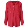 thumbnail image 6 of larppty Women's Hoodies Buttons Collar Hooded Sweatshirts Drawstring Casual Pullover Tops 2025 Fall Outfits (Red, XL), 6 of 7