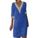 thumbnail image 2 of Puntoco Vestido De Manga Corta Con Cuello En V, Vestido Casual Con Cuello En V De Manga Media De Color Sólido De Verano Para Mujer Azul Xxxl, 2 of 5