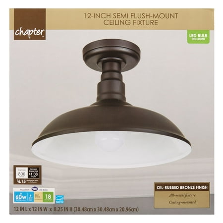 Chapter 12" LED Decorative Indoor Semi Flush-Mount Ceiling Fixture, Oil-Rubbed Bronze