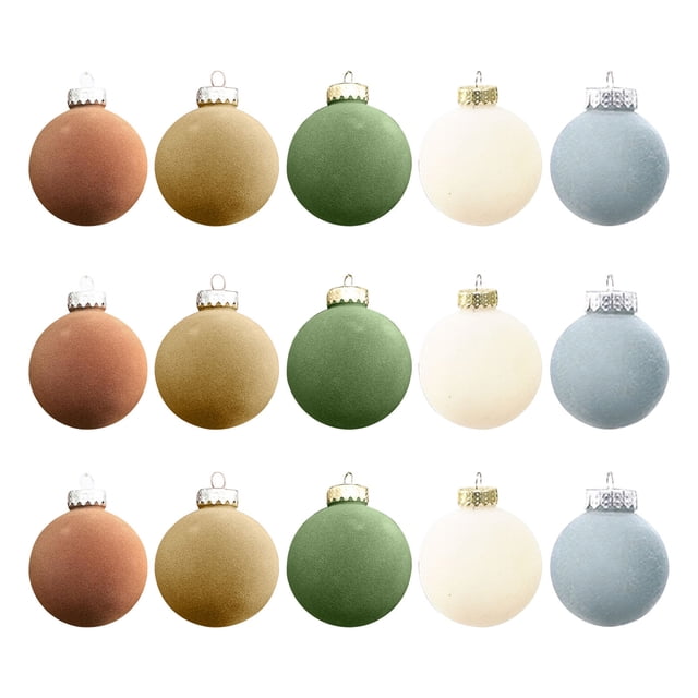 Fiudx Bolas Navideñas Flocadas, Color Marrón Retro, Diseño Fácil de Colgar, Adornos de Plástico para Árbol, Decoración Versátil para El Hogar, Fiestas Navideñas, Juego de 15 Piezas, 3.15 Pulgadas Cad