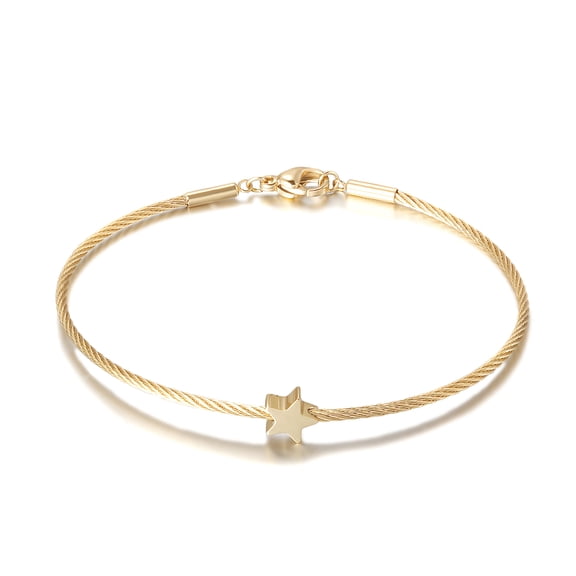 CIUNOFOR Gold Cable Bracelets for Women Girls Fashion 316L Stainless Steel Triple Three Stackable Cable Wire Twisted with Star Charm Bangle Bracelets