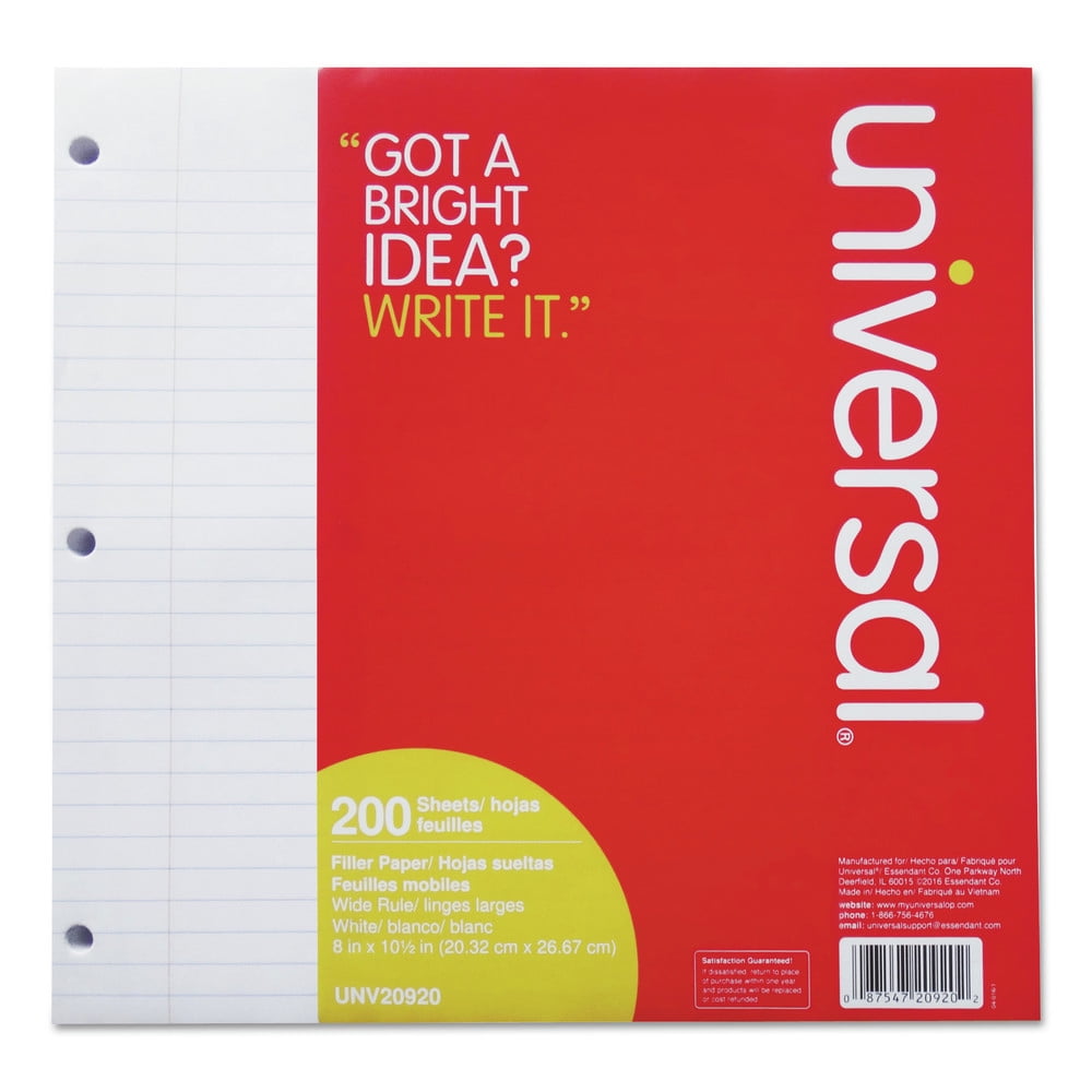 8 in. x 10.5 in., 3-Hole, Wide/Legal Rule, Filler Paper (200/Pack)