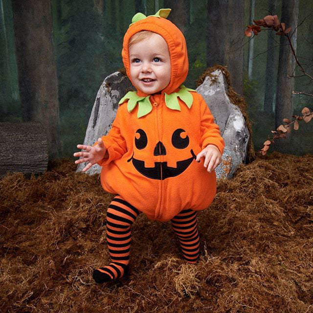 Infant Toddler Baby Girls Boys Halloween Pumpkin Costumes Cute Hooded Romper Top Leggings Pants Outfit Clothes Set