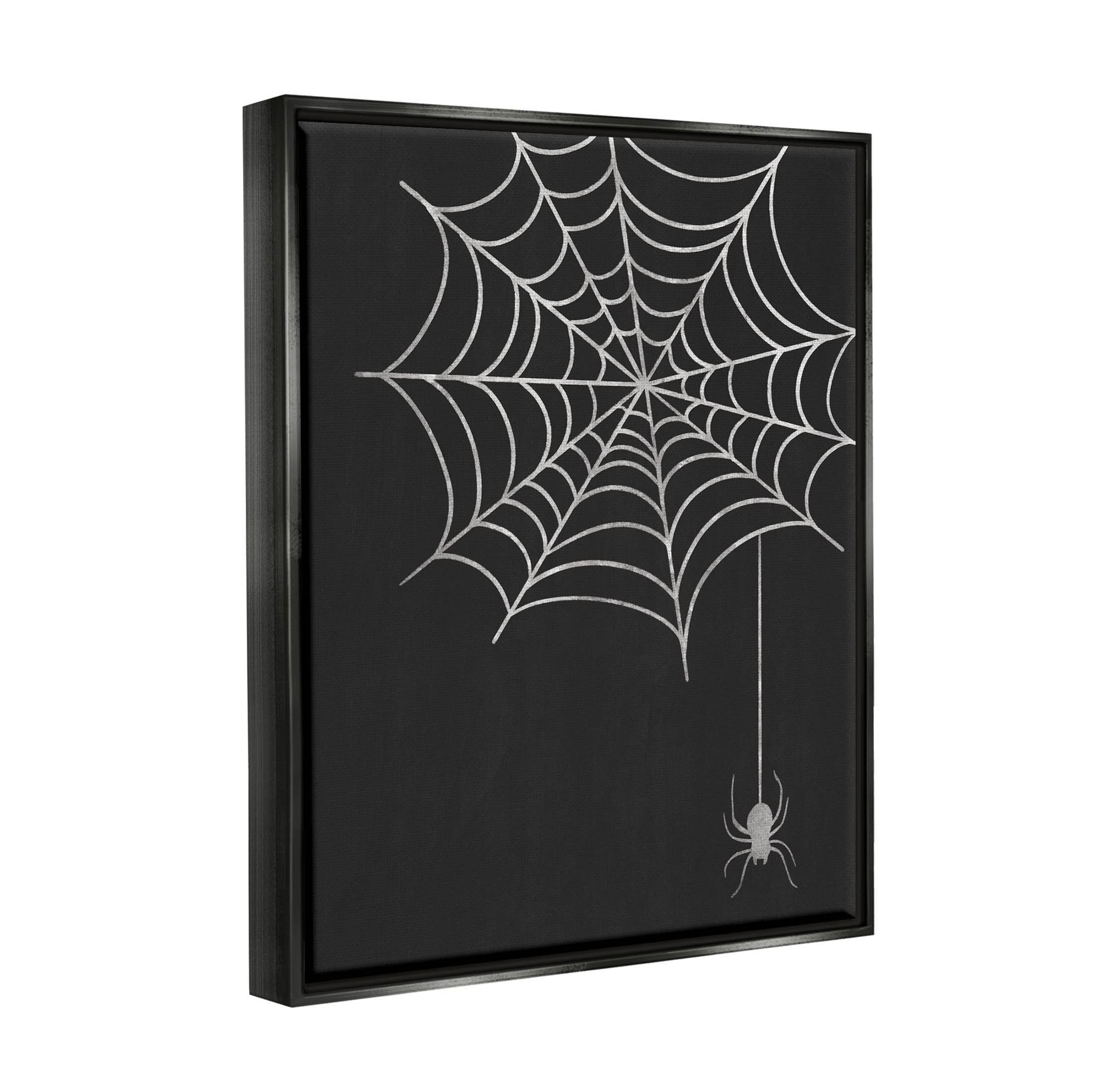 Stupell Industries Dangling Spider Web Insect Graphic Art Jet Black Floating Framed Canvas Print Wall Art, Design by Taylor Shannon Designs