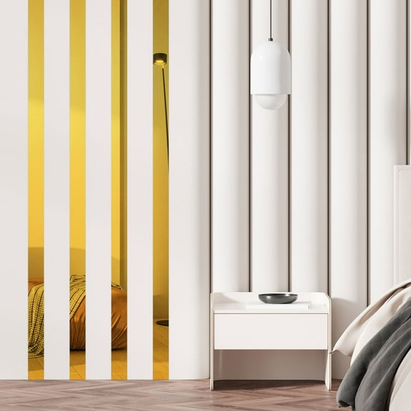 Uxcell 30 Pcs Striped Mirror Stickers, 0.78'' x 11.8'' Mirror Wall Stickers Self Adhesive Acrylic Wall Decals Peel and Stick Mirror Strips Removable for Home Art Wall Decor, Gold