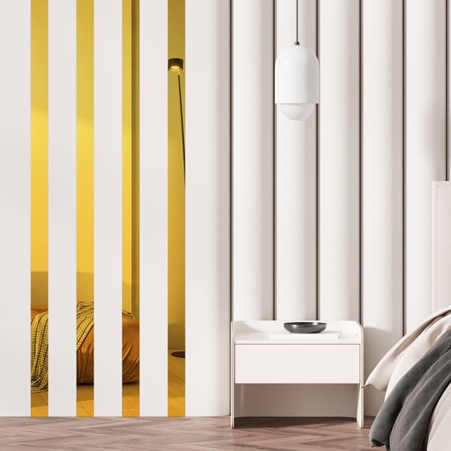 Uxcell 30 Pcs Calcomanías de Espejo a Rayas, 0.78'' x 11.8'' Autoadhesivas de Acrílico, Removibles para Decoración de Pared, Dorado