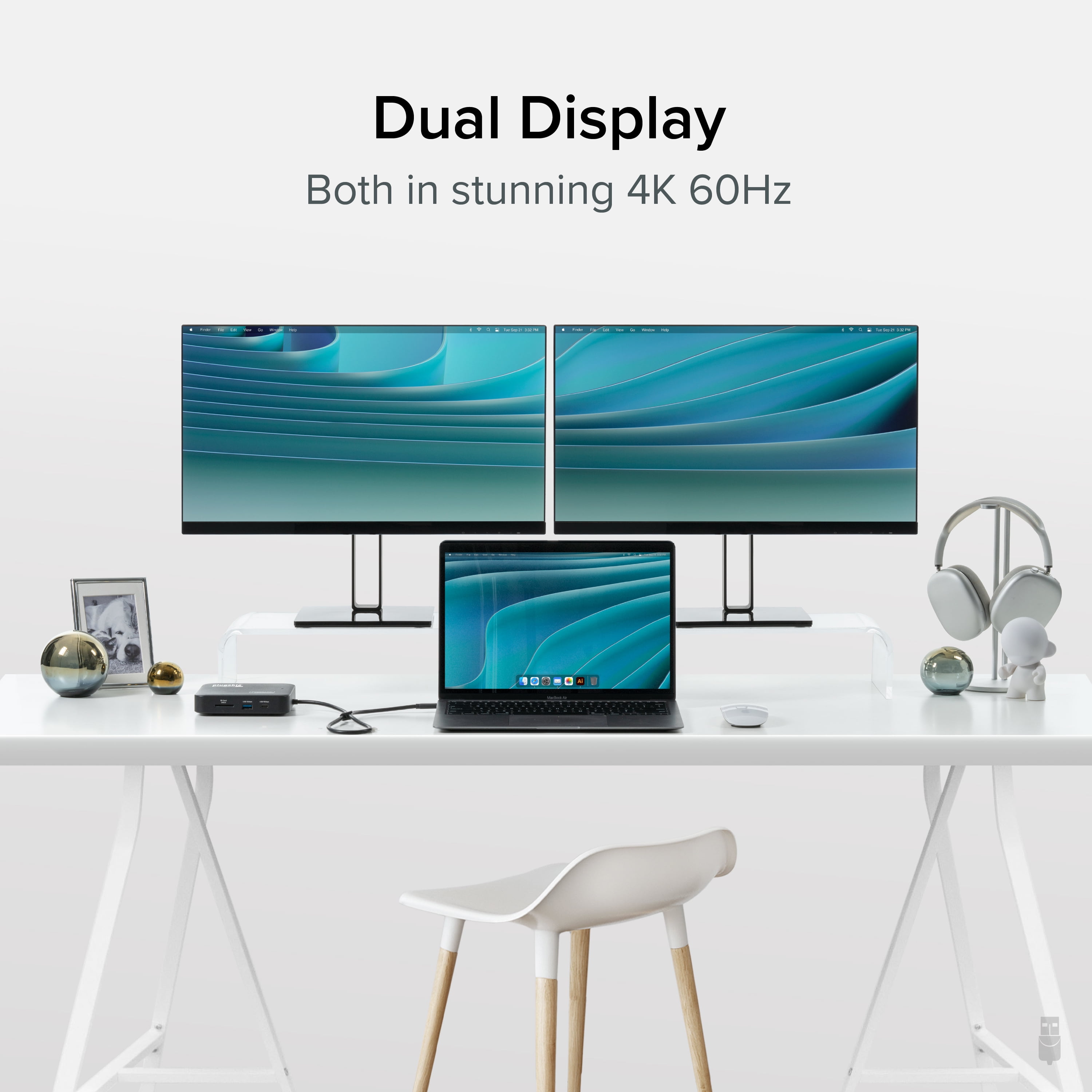 Plugable 7-in-1 USB C Docking Station Dual Monitor, Dual HDMI Dock is Compatible with Mac and Windows