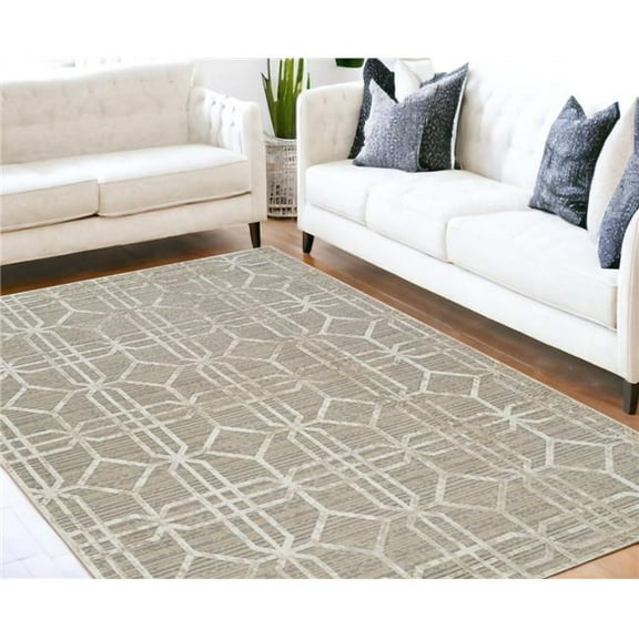 5' X 8' Beige and Brown Abstract Distressed Area Rug