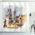 thumbnail image 1 of Travel Shower Curtain, Pattern of a Symbolic Structure in Palermo Sicily Italy in Watercolor Style, Fabric Bathroom Set with Hooks, 69W X 75L Inches Long, Multicolor, by Ambesonne, 1 of 2