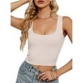 thumbnail image 2 of Faithtur Women's Summer Short Knit Vest Solid Color Sleeveless Backless Square Neck Crop Tops, 2 of 7
