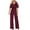 Wine, variant on Utoimkio Women's Short Sleeve Loose Jumpsuits Overalls Solid Color Mesh V Neck Rompers for Women