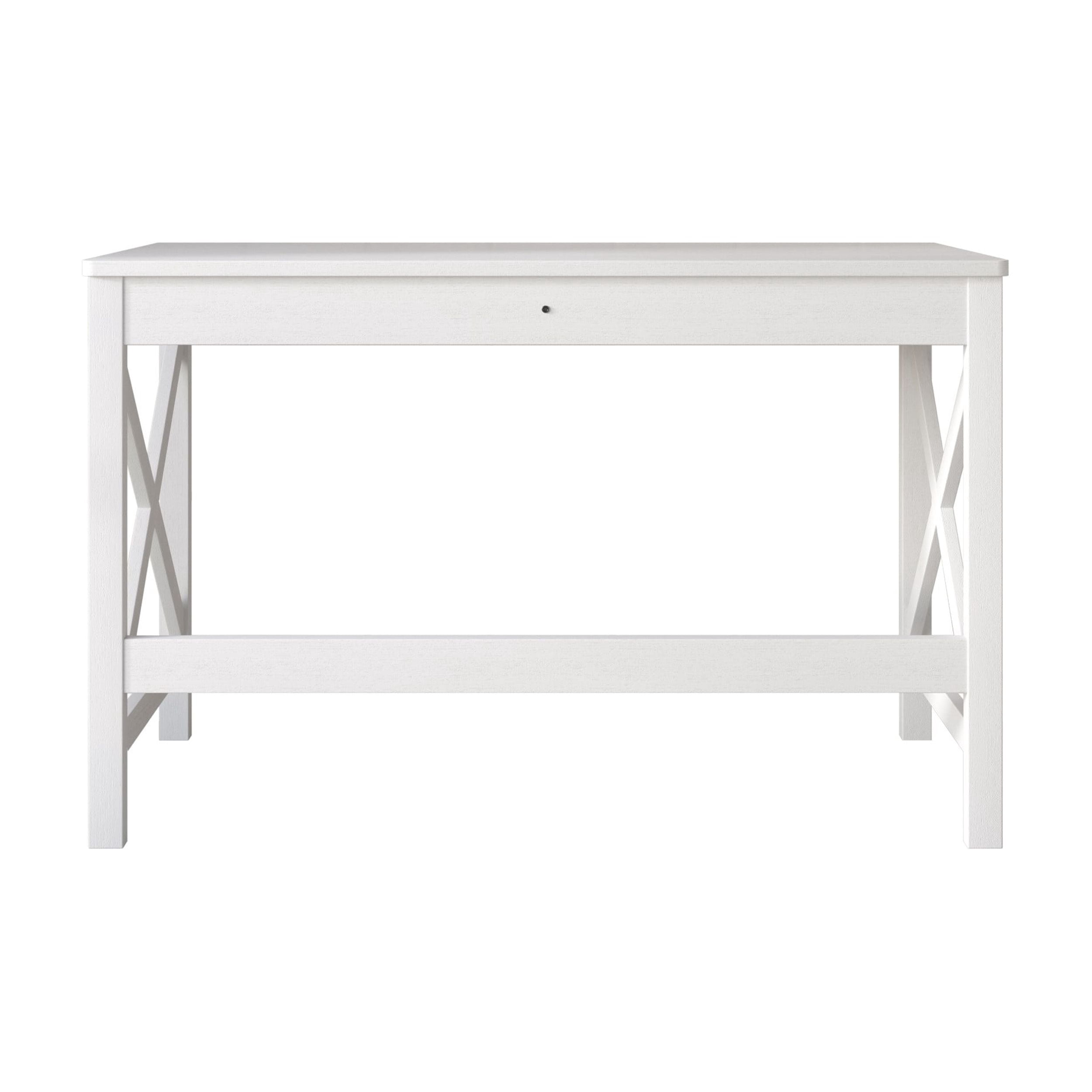 Home Design Beatrice Writing Desk with Spacious Tabletop and Built-In Drawers, Timeless Clean-Lined Design for Bedroom, Home Office, or Study Nook, White